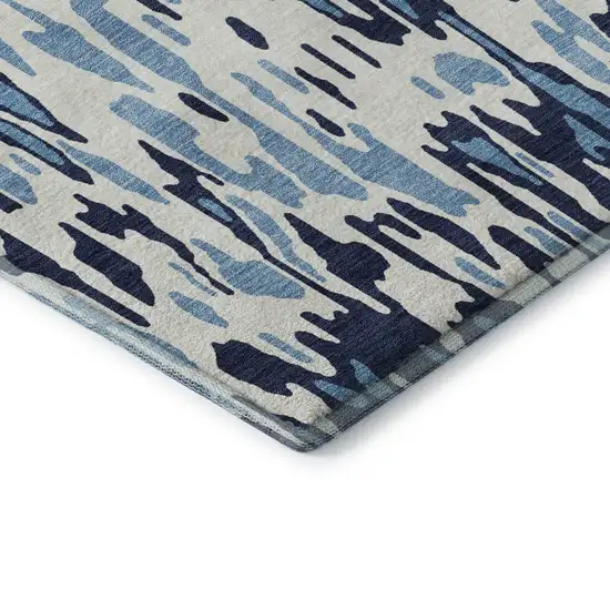 Blue And Ivory Striped Washable Area Rug With UV Protection Photo 7