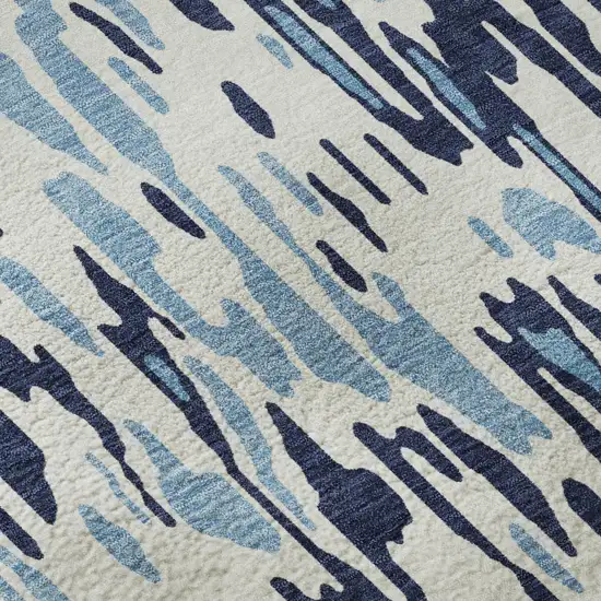 Blue And Ivory Striped Washable Area Rug With UV Protection Photo 8