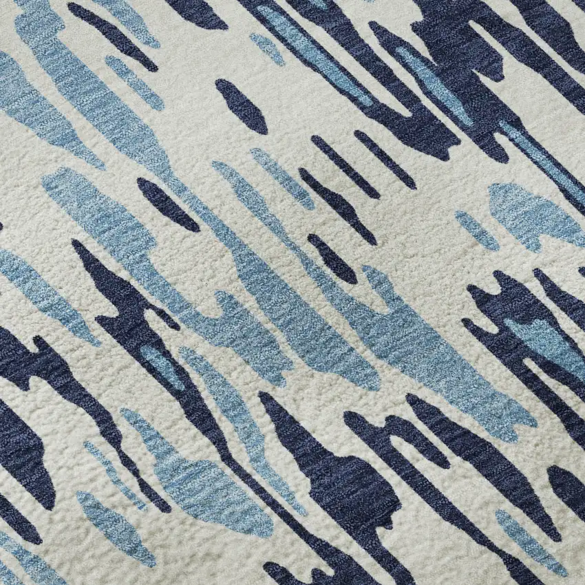 Blue And Ivory Striped Washable Area Rug With UV Protection Photo 8