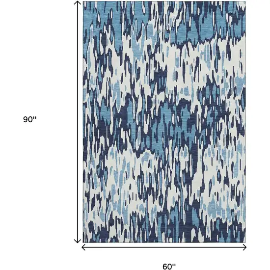 Blue And Ivory Striped Washable Area Rug With UV Protection Photo 9