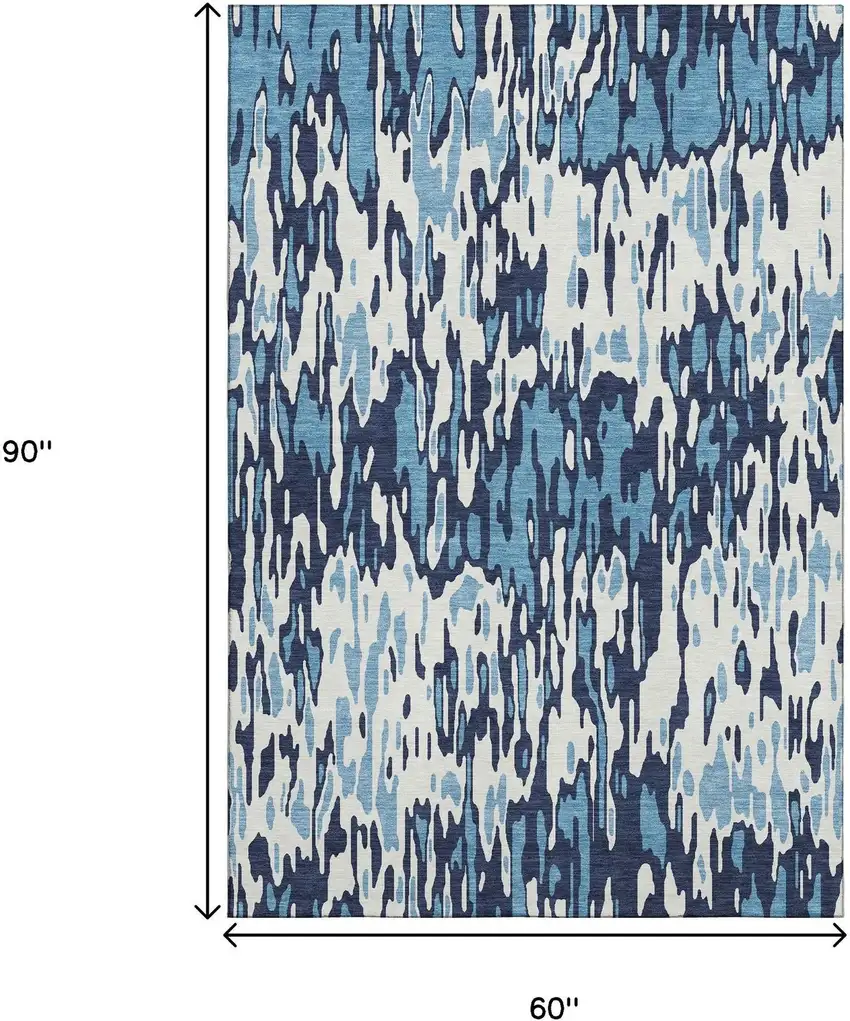 Blue And Ivory Striped Washable Area Rug With UV Protection Photo 9