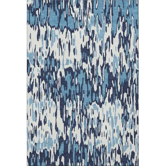 Blue And Ivory Striped Washable Area Rug With UV Protection Photo 2