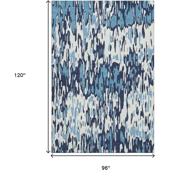 Blue And Ivory Striped Washable Area Rug With UV Protection Photo 8