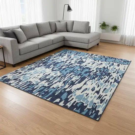 Blue And Ivory Striped Washable Area Rug With UV Protection Photo 2