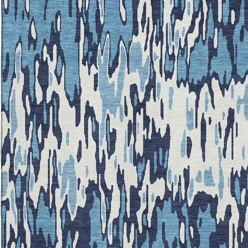 Blue And Ivory Striped Washable Area Rug With UV Protection Photo 2