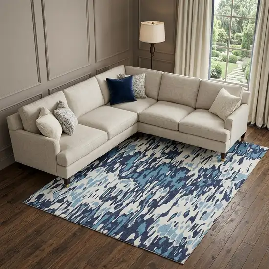 Blue And Ivory Striped Washable Area Rug With UV Protection Photo 1
