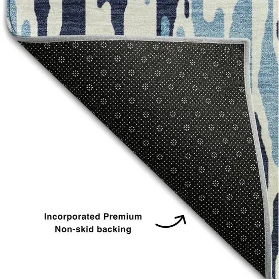 Blue And Ivory Striped Washable Area Rug With UV Protection Photo 6