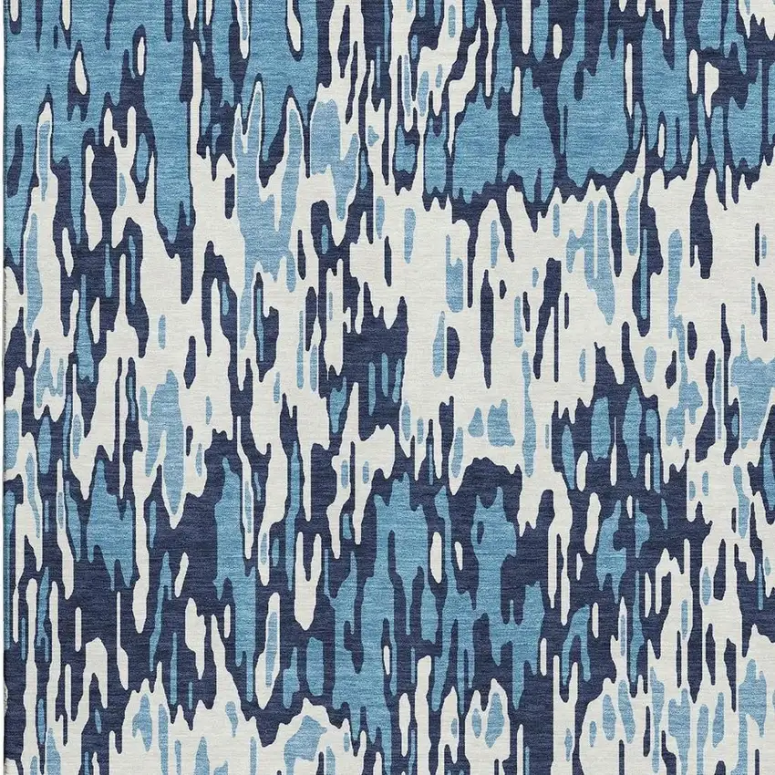 Blue And Ivory Striped Washable Area Rug With UV Protection Photo 3