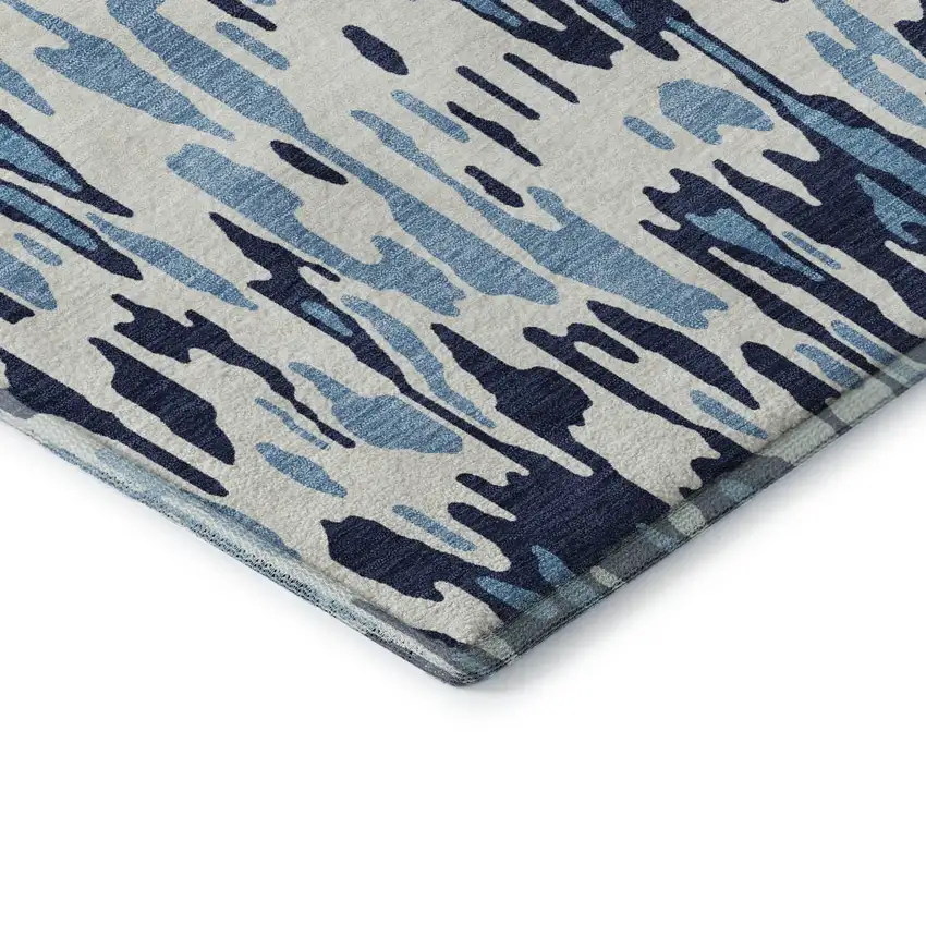 Blue And Ivory Striped Washable Area Rug With UV Protection Photo 7