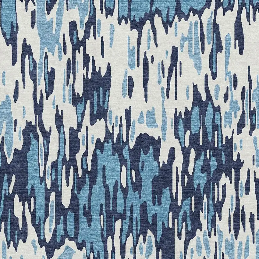 Blue And Ivory Striped Washable Area Rug With UV Protection Photo 2