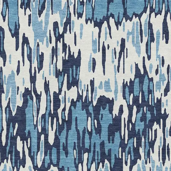 Blue And Ivory Striped Washable Area Rug With UV Protection Photo 2