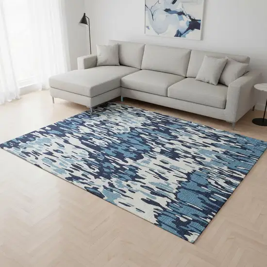 Blue And Ivory Striped Washable Area Rug With UV Protection Photo 2