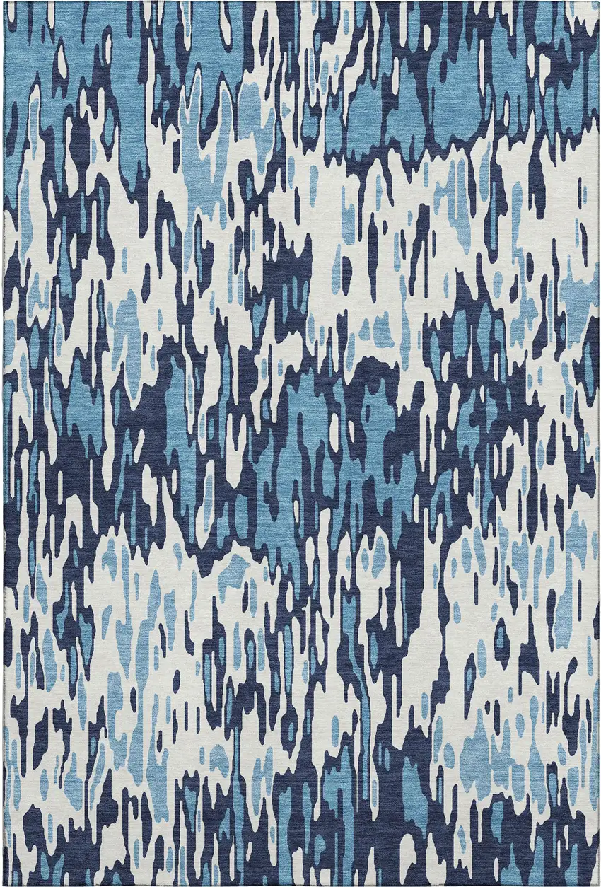 Blue And Ivory Striped Washable Area Rug With UV Protection Photo 1