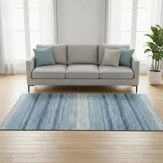 Blue And Ivory Striped Washable Area Rug With UV Protection Photo 2