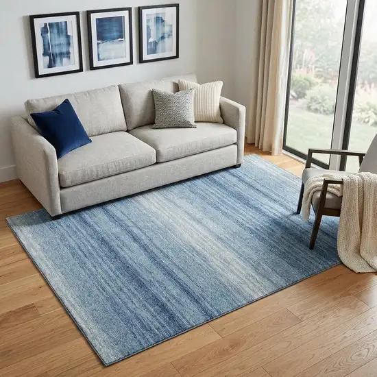 Blue And Ivory Striped Washable Area Rug With UV Protection Photo 1