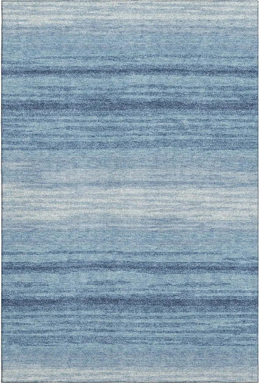 Blue And Ivory Striped Washable Area Rug With UV Protection Photo 1