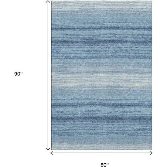 Blue And Ivory Striped Washable Area Rug With UV Protection Photo 8