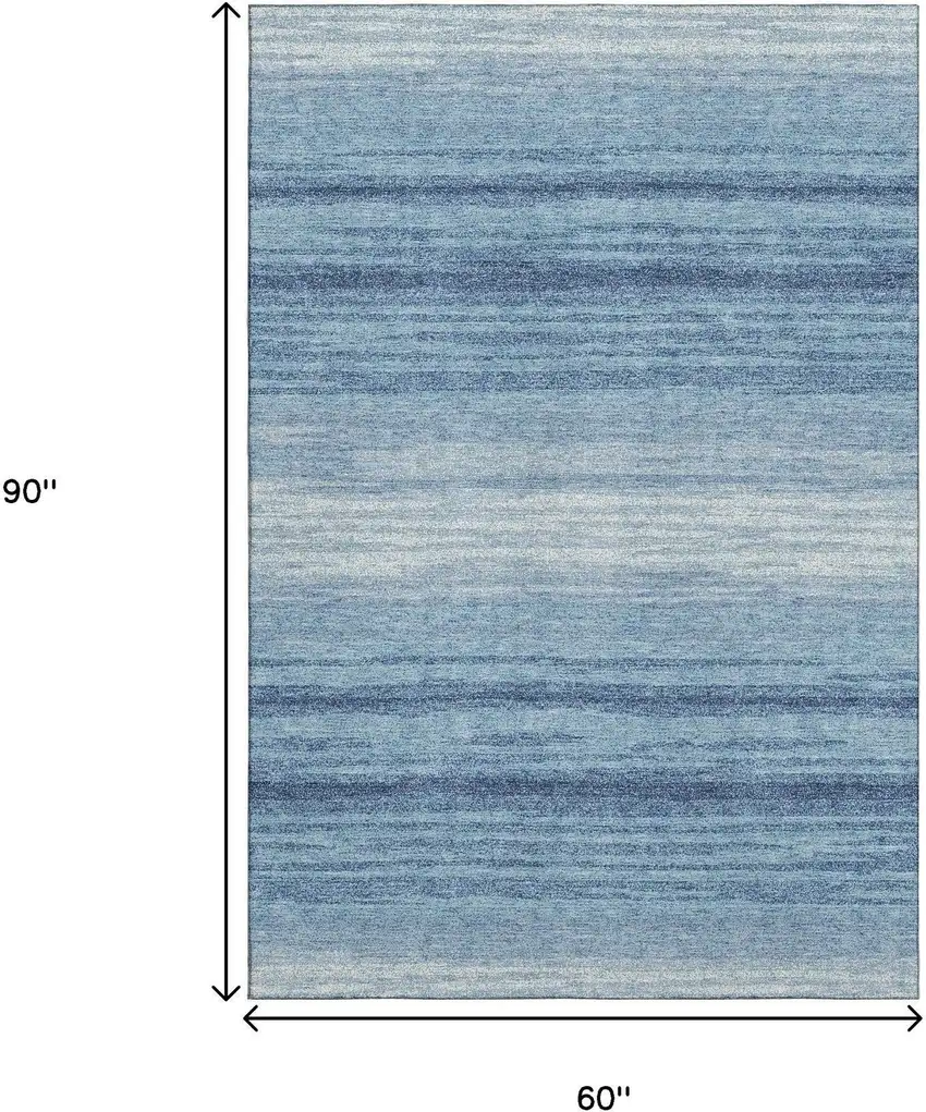 Blue And Ivory Striped Washable Area Rug With UV Protection Photo 8