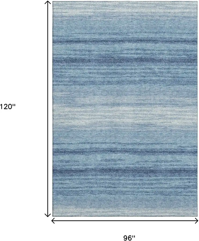 Blue And Ivory Striped Washable Area Rug With UV Protection Photo 9