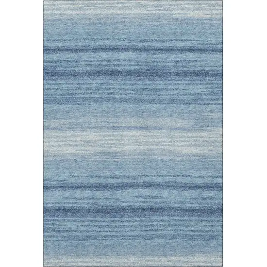 Blue And Ivory Striped Washable Area Rug With UV Protection Photo 2