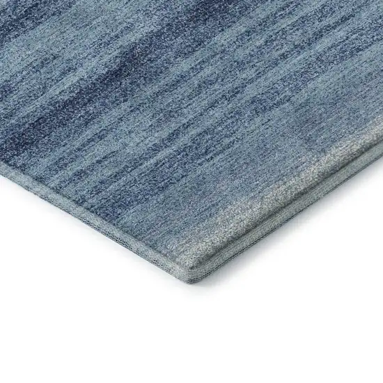 Blue And Ivory Striped Washable Area Rug With UV Protection Photo 6