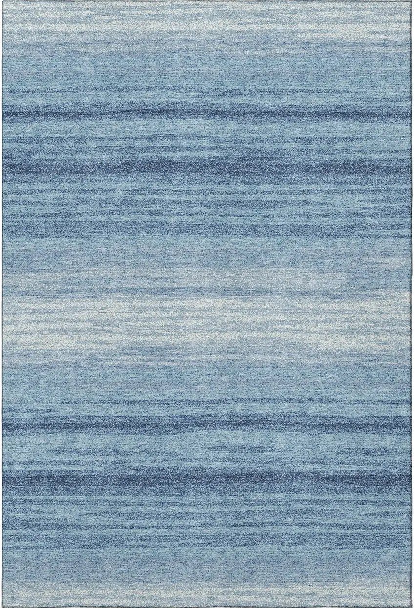 Blue And Ivory Striped Washable Area Rug With UV Protection Photo 3