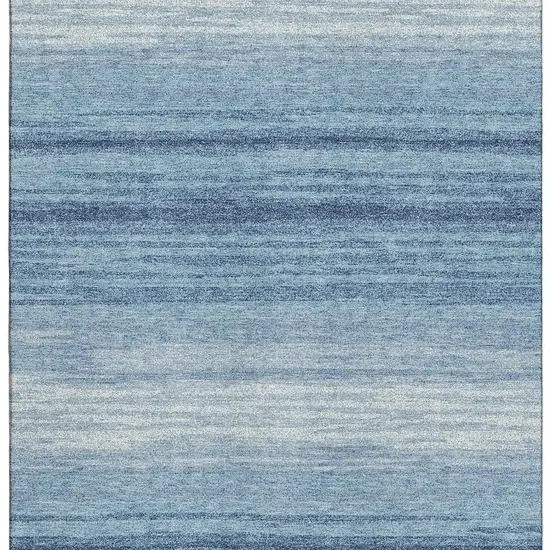Blue And Ivory Striped Washable Area Rug With UV Protection Photo 2