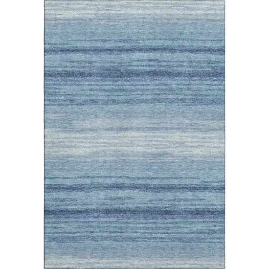 Blue And Ivory Striped Washable Area Rug With UV Protection Photo 1