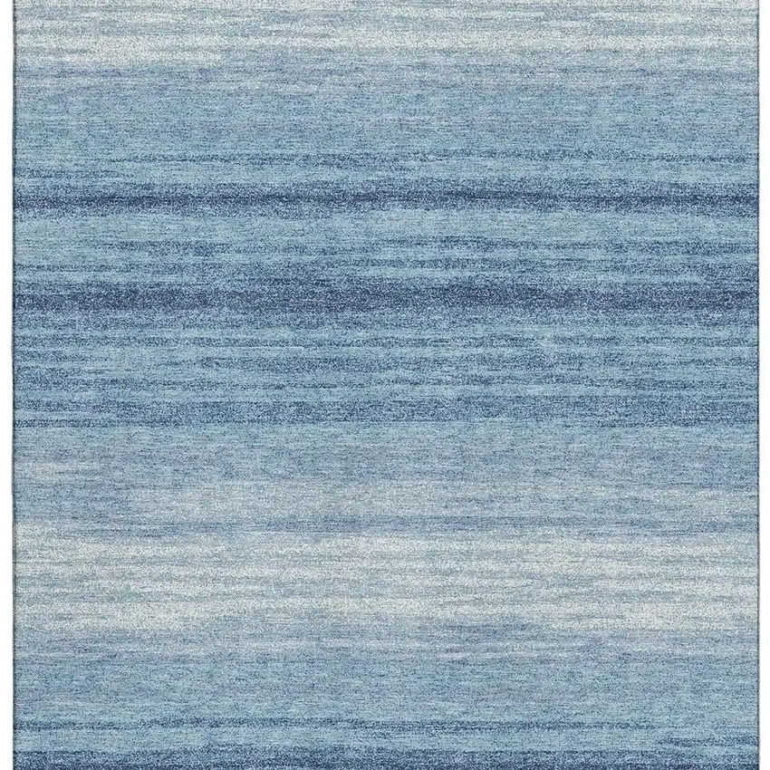Blue And Ivory Striped Washable Area Rug With UV Protection Photo 3
