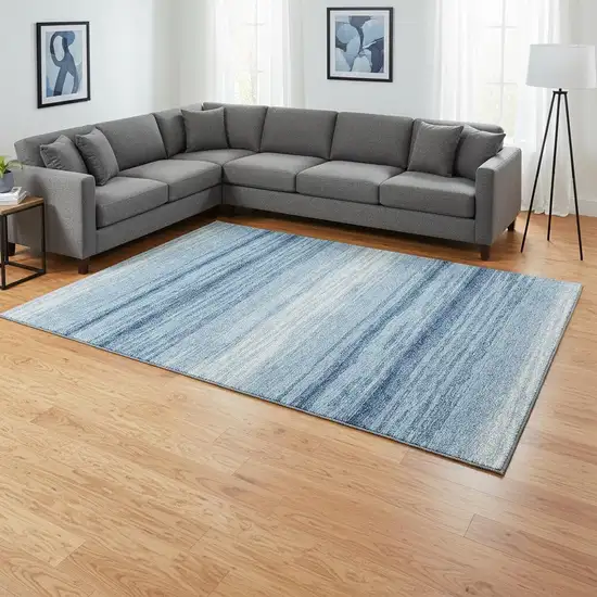 Blue And Ivory Striped Washable Area Rug With UV Protection Photo 2