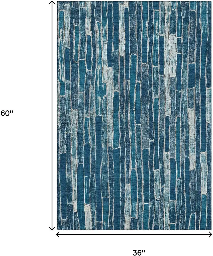 Blue And Ivory Striped Washable Area Rug With UV Protection Photo 3