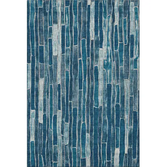 Blue And Ivory Striped Washable Area Rug With UV Protection Photo 3