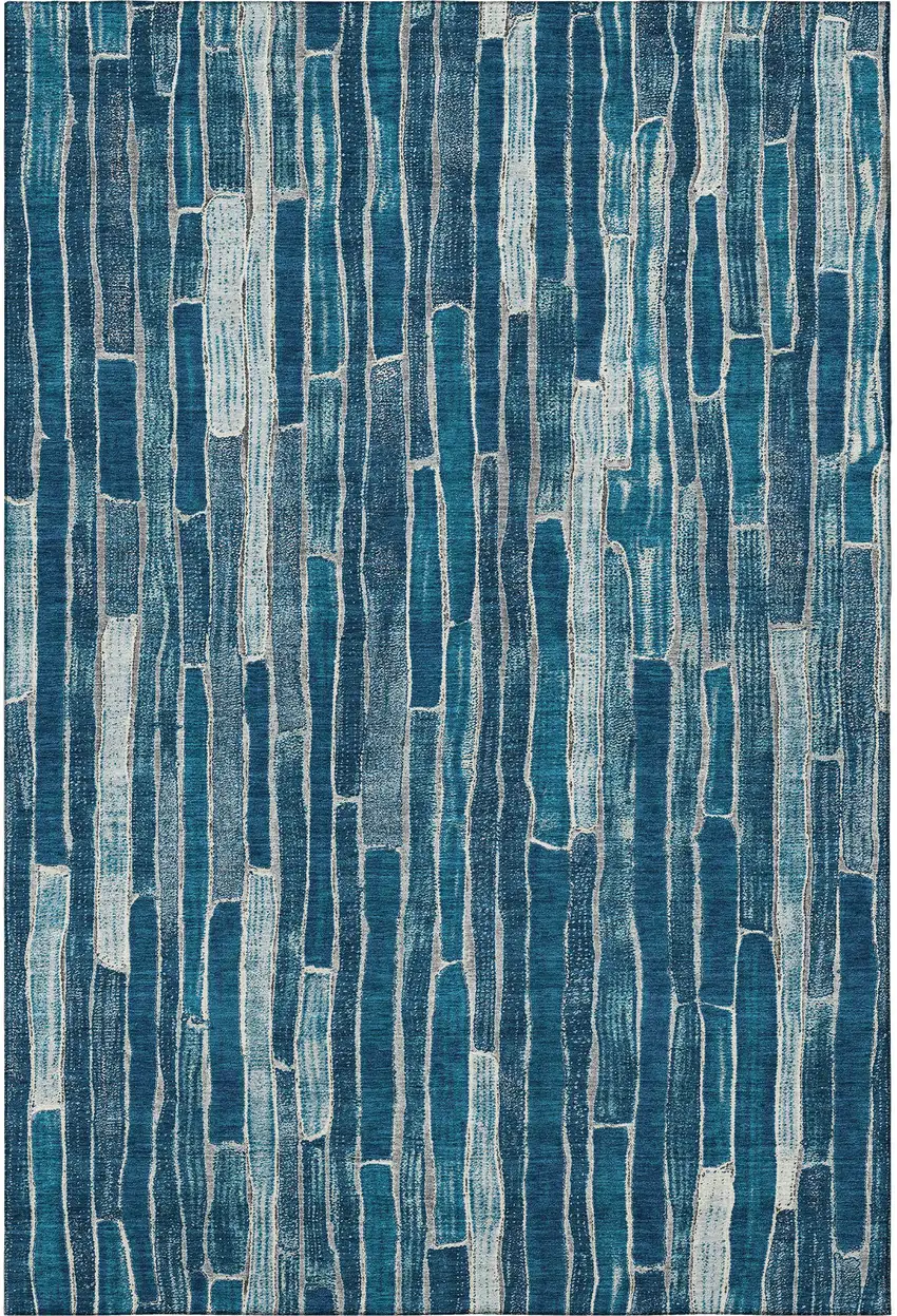 Blue And Ivory Striped Washable Area Rug With UV Protection Photo 3