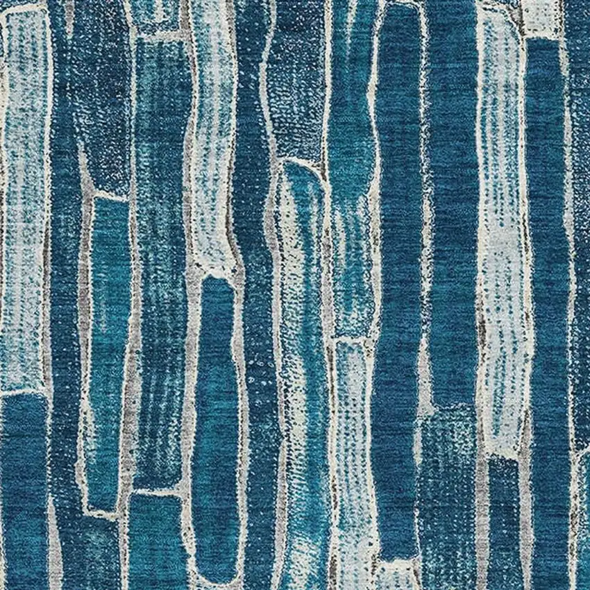 Blue And Ivory Striped Washable Area Rug With UV Protection Photo 2