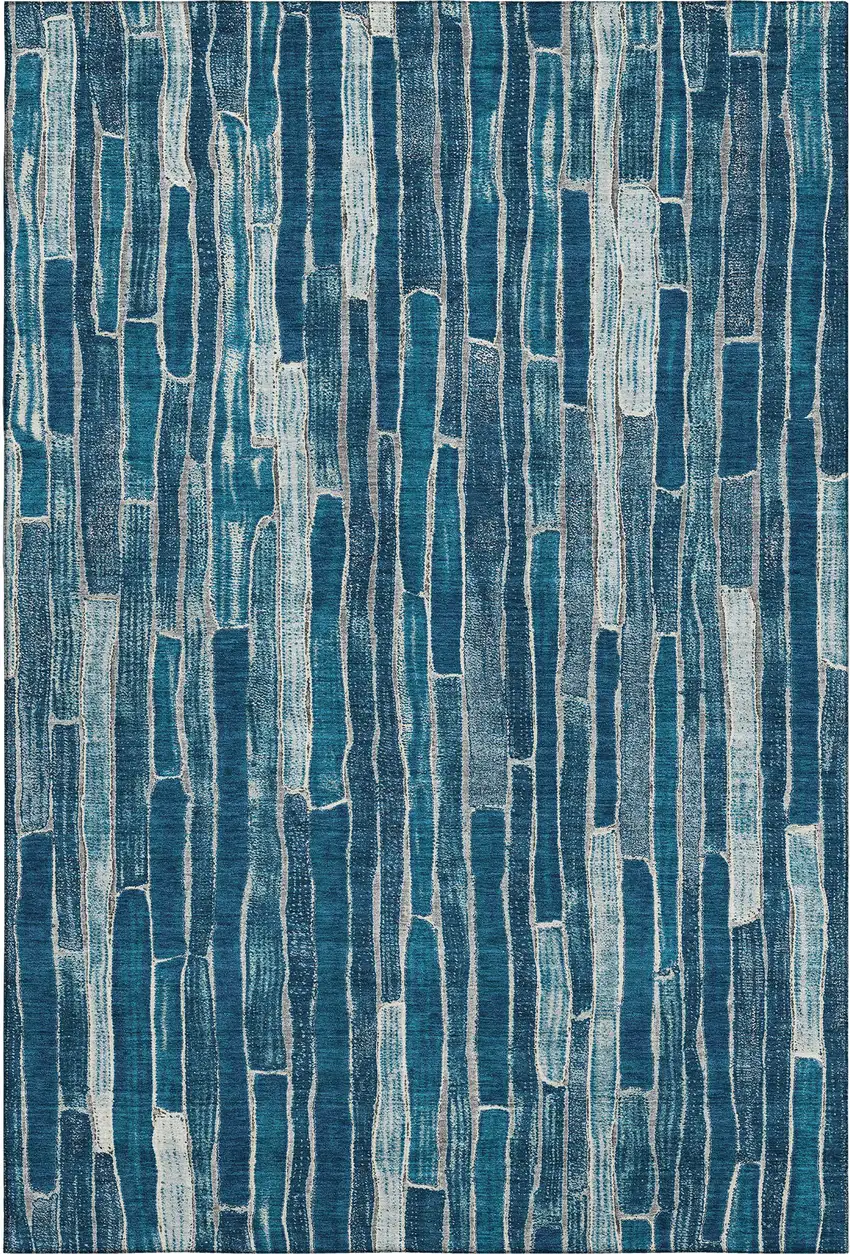 Blue And Ivory Striped Washable Area Rug With UV Protection Photo 1