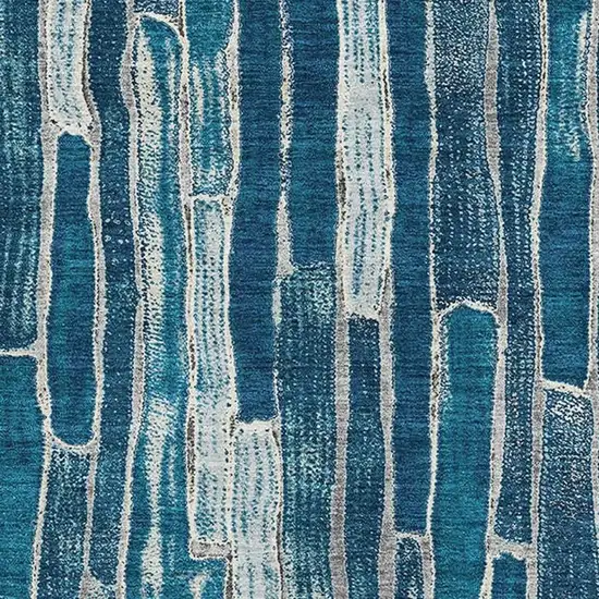 Blue And Ivory Striped Washable Area Rug With UV Protection Photo 2