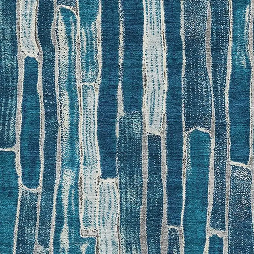 Blue And Ivory Striped Washable Area Rug With UV Protection Photo 2