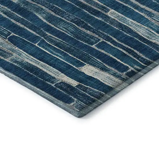 Blue And Ivory Striped Washable Area Rug With UV Protection Photo 7