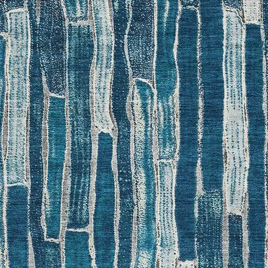 Blue And Ivory Striped Washable Area Rug With UV Protection Photo 2