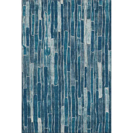 Blue And Ivory Striped Washable Area Rug With UV Protection Photo 1