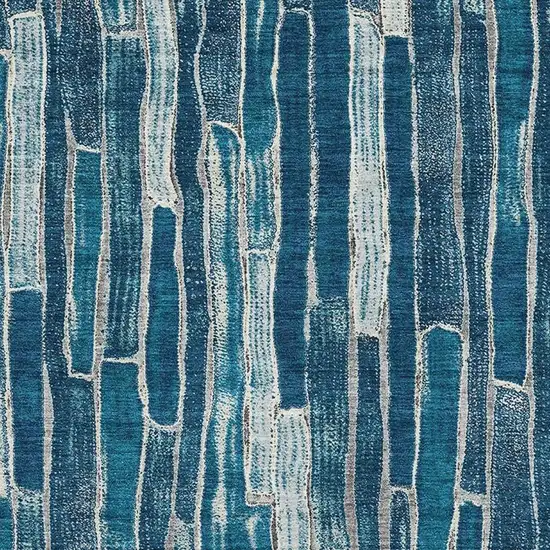 Blue And Ivory Striped Washable Area Rug With UV Protection Photo 2