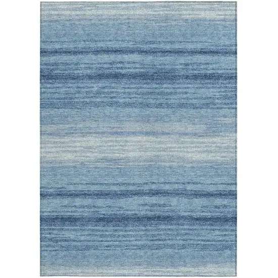 Blue And Ivory Striped Washable Indoor Outdoor Area Rug Photo 7