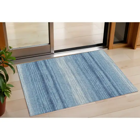 Blue And Ivory Striped Washable Indoor Outdoor Area Rug Photo 1