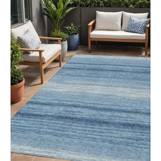 Blue And Ivory Striped Washable Indoor Outdoor Area Rug Photo 1
