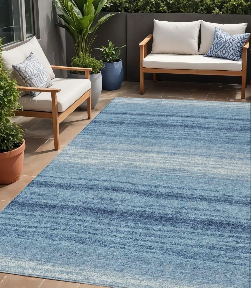 Blue And Ivory Striped Washable Indoor Outdoor Area Rug Photo 1