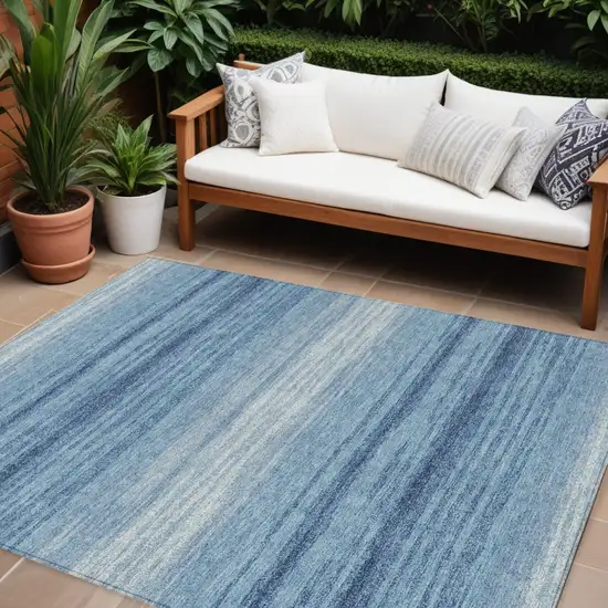 Blue And Ivory Striped Washable Indoor Outdoor Area Rug Photo 1