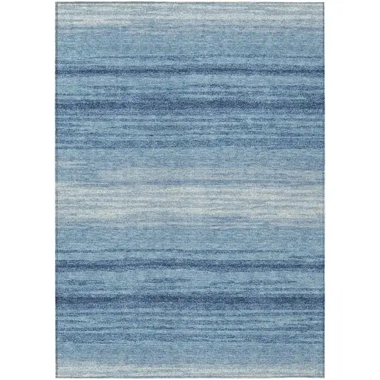 Blue And Ivory Striped Washable Indoor Outdoor Area Rug Photo 2