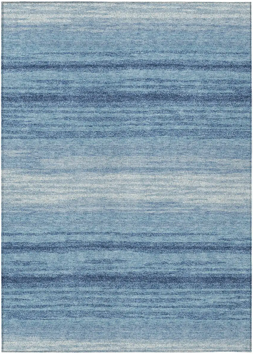 Blue And Ivory Striped Washable Indoor Outdoor Area Rug Photo 2