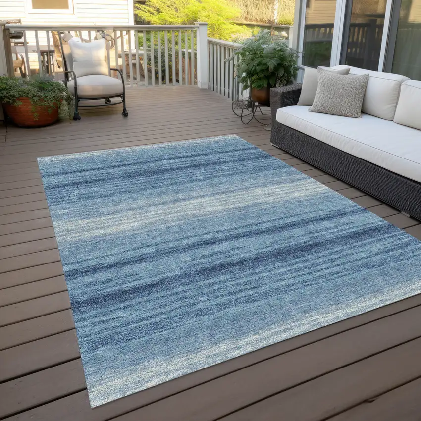 Blue And Ivory Striped Washable Indoor Outdoor Area Rug Photo 8