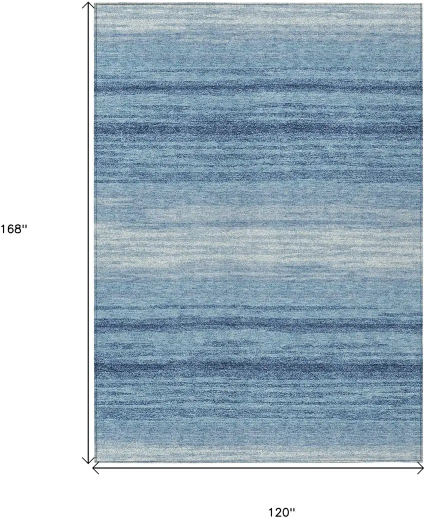 Blue And Ivory Striped Washable Indoor Outdoor Area Rug Photo 3